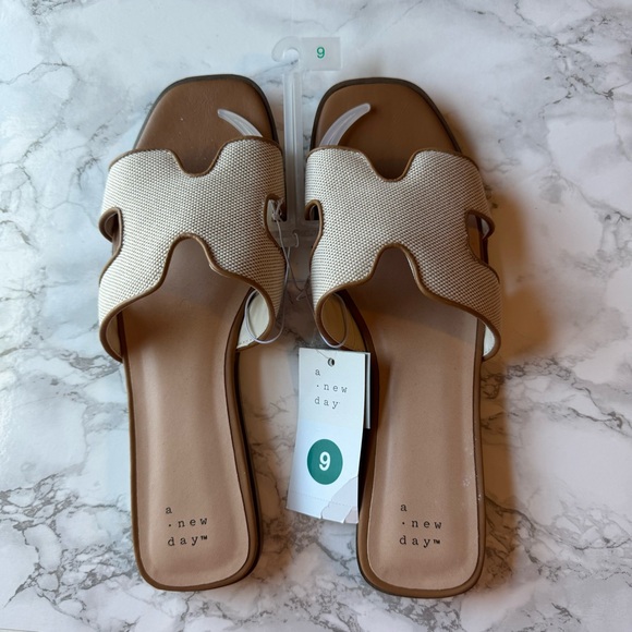 NWT A New Day H-Band Beige & Brown Slide Sandals - Picture 3 of 5